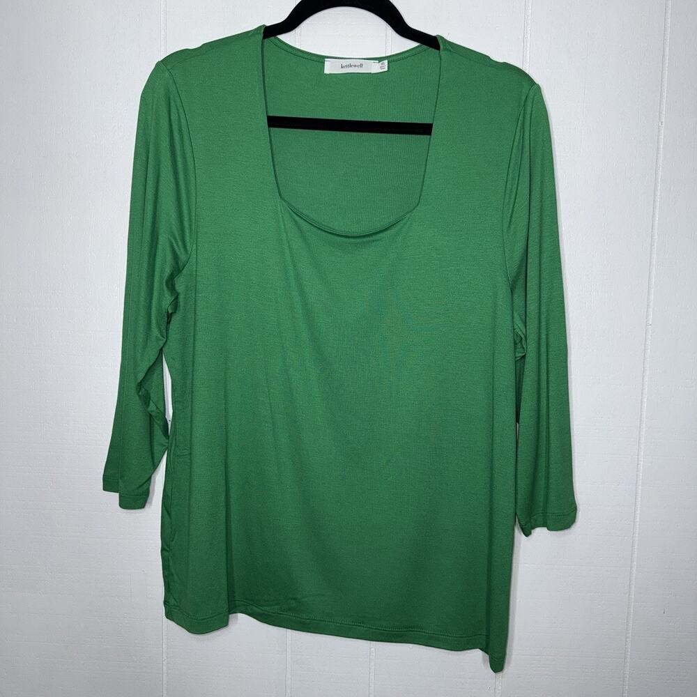 Kettlewell Women’s Square Neck Top 3/4 Sleeve Green Size XL